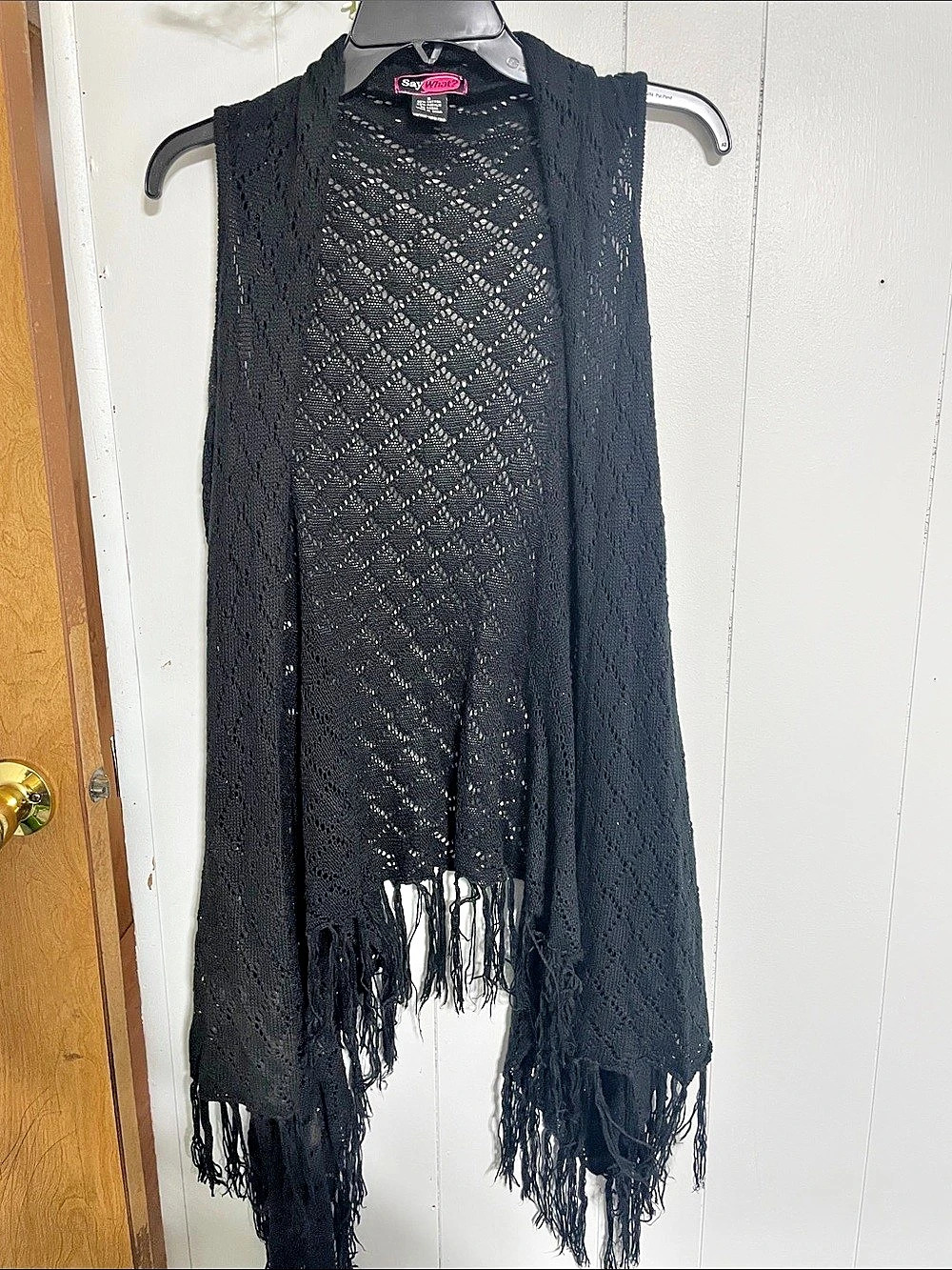 Say What? Open-Front Fringe Shrug Black Size Small Like New